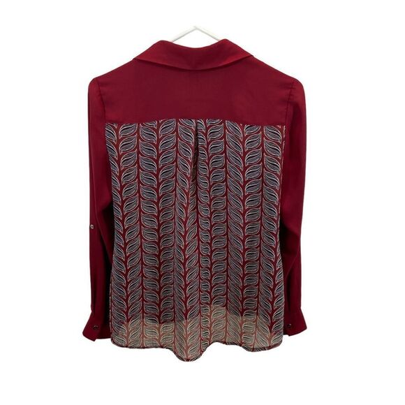 Alfani Sheer Burgundy Button Down Top Printed Back Panel Size 4P - Picture 8 of 10